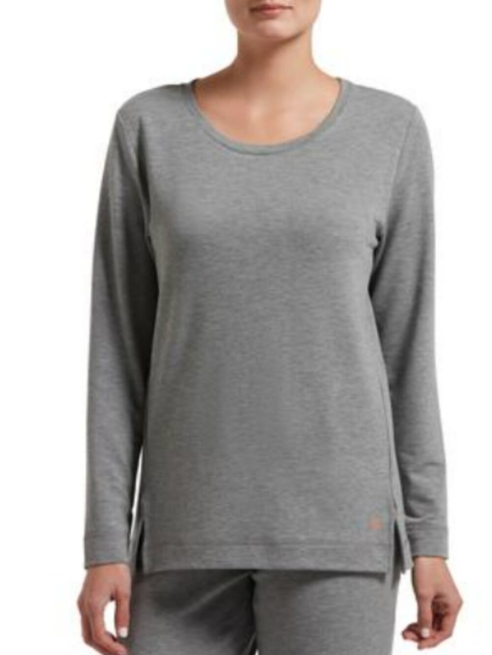 Hue Plus Size Solid Long Sleeve Lounge T-Shirt - Med. Grey Heather